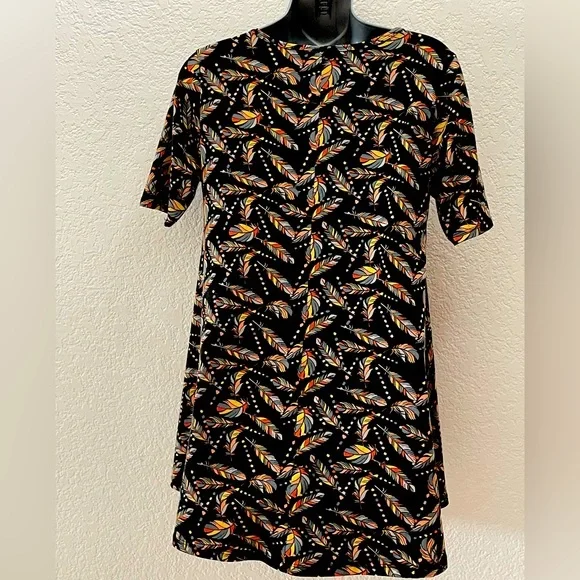 LulaRoe Black Dress Feather Print‎ Stretchy Comfortable!  XXS - Picture 4 of 6